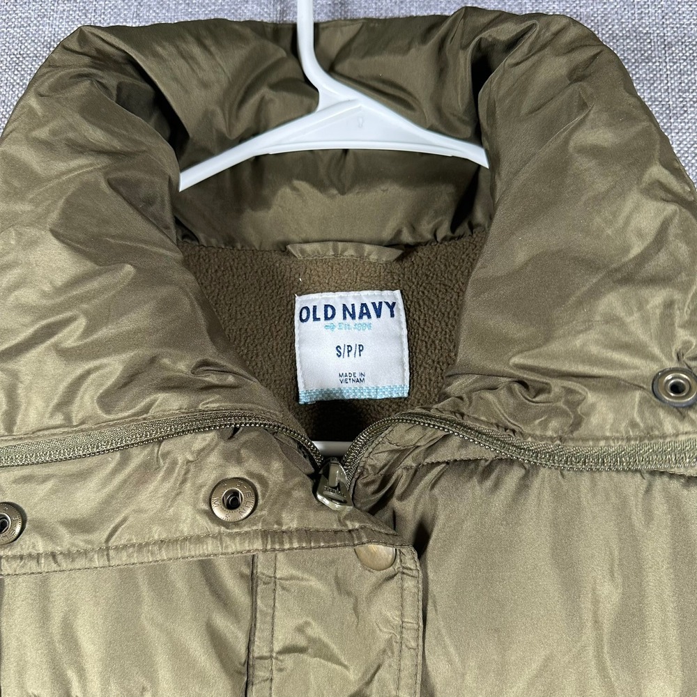 Old Navy Womens Puffer Vest Olive Green Quilted Full Zip Snap Fleece Lined Small - Picture 2 of 4